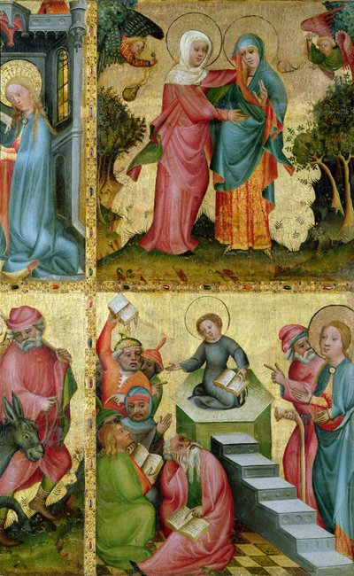 Die Heimsuchung und der Streit mit den Doktoren, vom Buxtehude-Altar, 1400-10 von Master Bertram of Minden